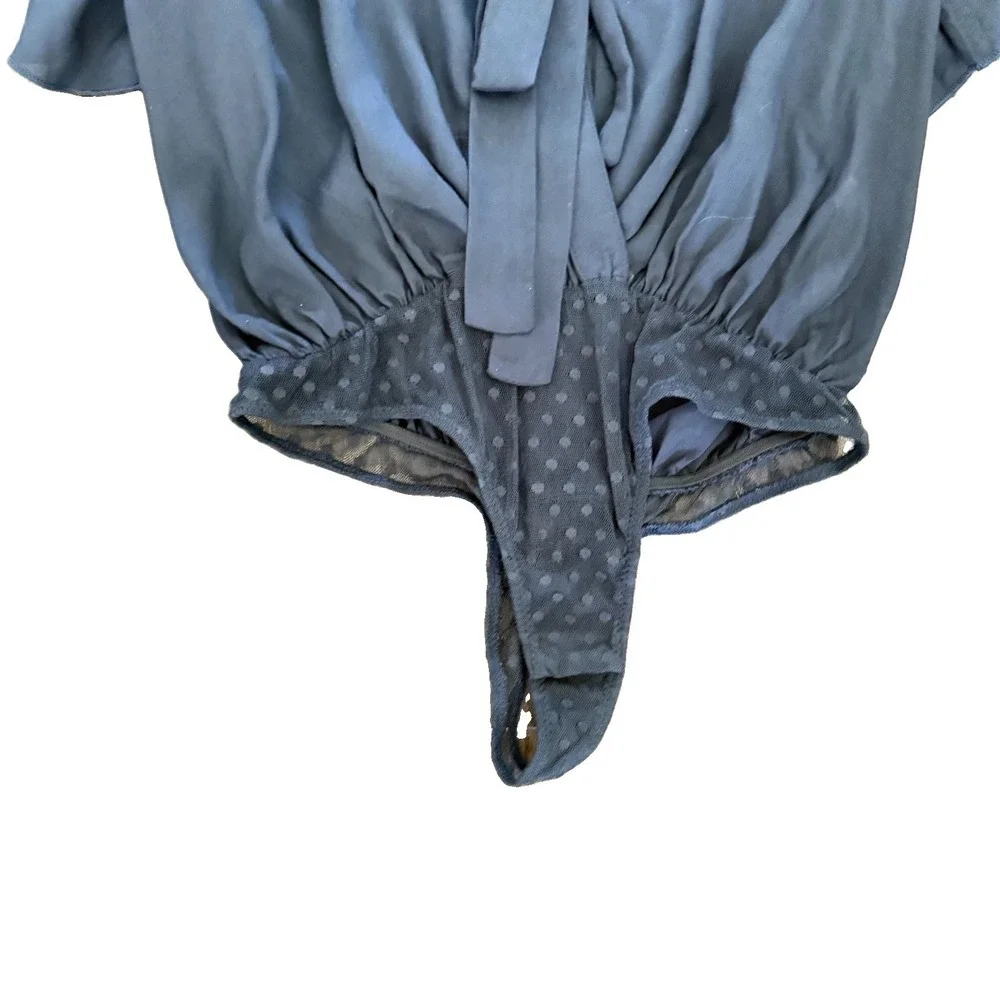 Free People Call Me Later Bodysuit Layered Flutter Slv Navy Size 4 Plunging Neck